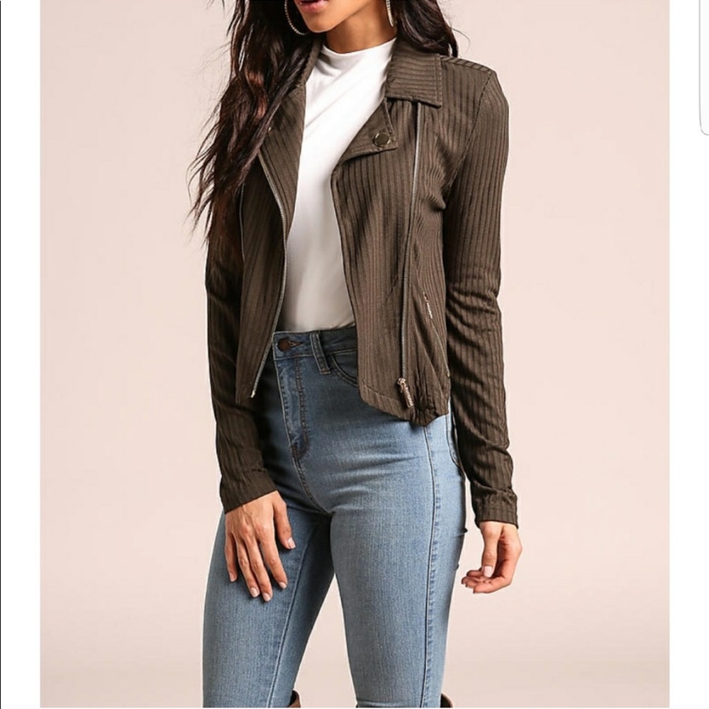 ♦️ LAST Olive Ribbed Multi Zip Military Jacket